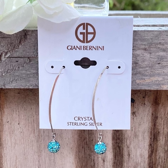 NWT GIANI BERNINI BLUE CRYSTAL CLUSTER THREADER EARRINGS IN STERLING SILVER - Picture 2 of 7